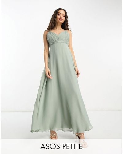 ASOS Asos Design Petite - Bruidsmeisjes - Lange Cami-jurk Met Gerimpeld Lijfje En Gestrikte Taille - Groen