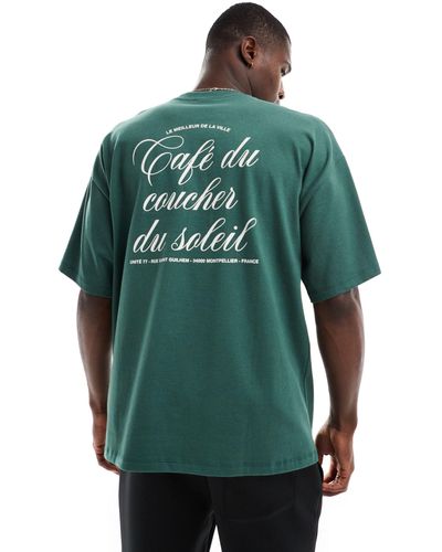 SELECTED Oversized Heavy Weight T-shirt With Script Backprint - Green