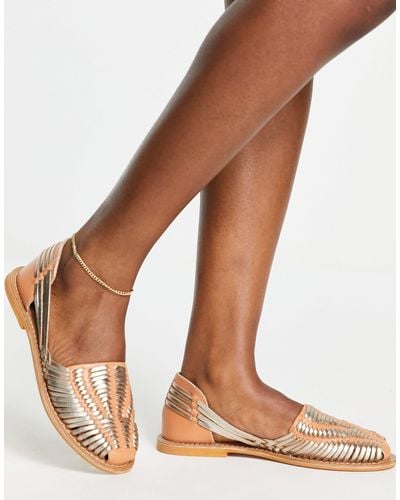 ASOS Mileage Woven Leather Flat Shoes - Brown