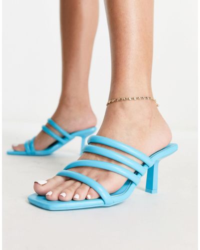 Bershka Mules à talon et lanières - vif - Bleu