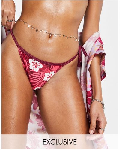 Reclaimed (vintage) Inspired – dreieckige bikinihose mit hawaii-muster - multi - Pink