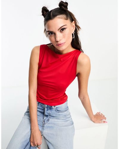 Weekday Annie Sleeveless Boat Neck Top - Red
