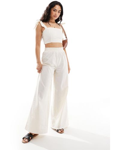 South Beach Linen Look Palazzo Trousers - White