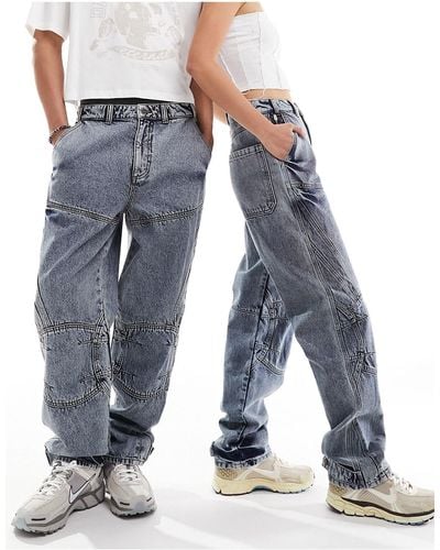 Reclaimed (vintage) Jeans unisex ampi stile biker slavato - Blu