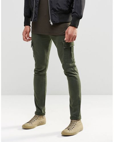 ASOS Super Skinny Jeans With Cargo Pockets In Khaki - Green