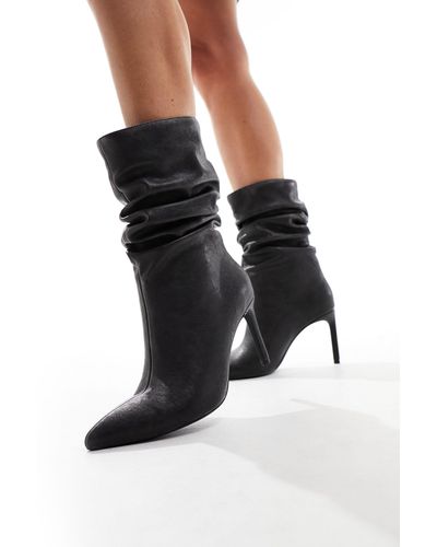 Bershka Slouchy Heeled Boots - Grey