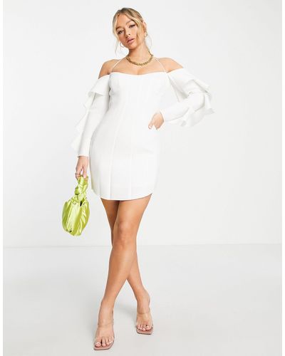 ASOS Seamed Ruffle Sleeve Mini Dress - White
