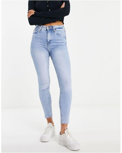 River Island Skinny Jeans Met Hoge Taille En Onafgewerkte Zoom - Blauw