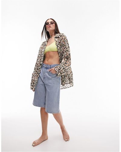 TOPSHOP Camicia da spiaggia con stampa leopardata - Bianco