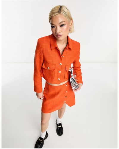 ONLY Tweed Button Up Jacket Co-ord - Red