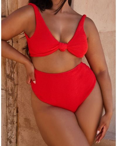 Moda Minx Curve X Bernadette Afia Scrunch High Waist Bikini Bottom - Red