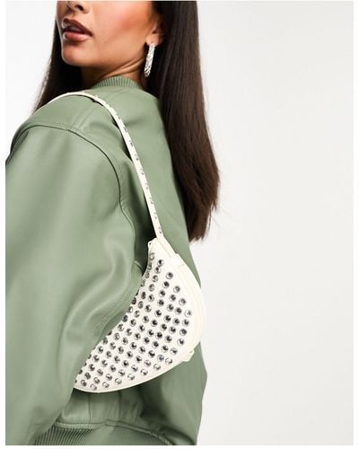 Mango Woven Leather Shoulder Bag - Green