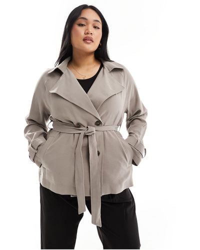 ASOS Asos Design Curve Short Lightweight Trench With Tie Waist - Gray