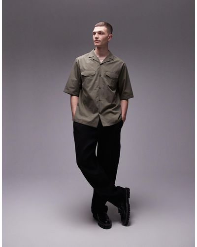 TOPMAN Short Sleeve Relaxed Double Pocket Shirt - Gray