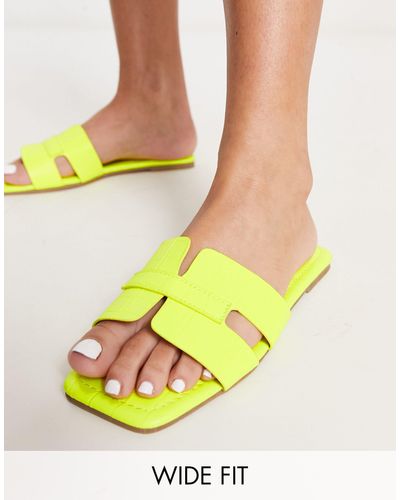 Truffle Collection Wide Fit Slip On Mule Sliders - Yellow