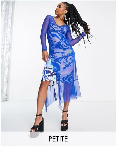 Topshop Unique Layered Printed Mesh Maxi Dress - Blue