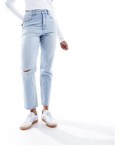 New Look Ripped Knee Mom Jean - Blue