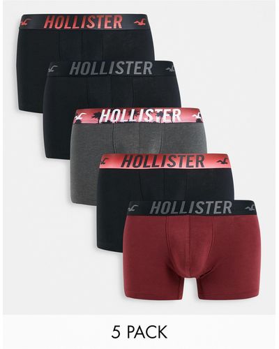 Hollister Confezione da 5 paia di boxer aderenti nero, rosso e grigio con fascia - Multicolore