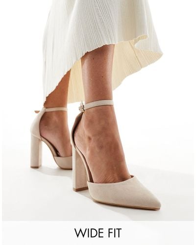 Truffle Collection Wide Fit Block Heel Court Shoe - White