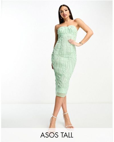 ASOS Vestido midi verde con escote palabra - Blanco