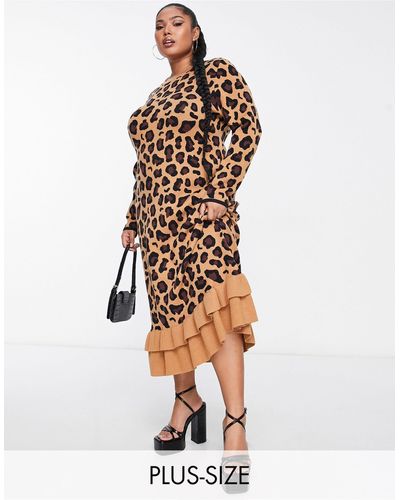 Never Fully Dressed – gerüschtes midi-strickkleid mit leopardenmuster - Weiß