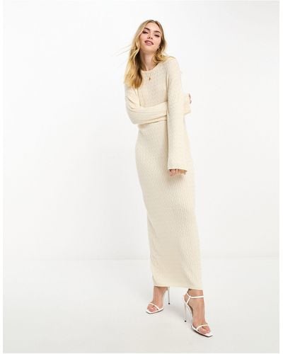 Vero Moda Premium Textured Long Sleeve Knitted Maxi Dress - White