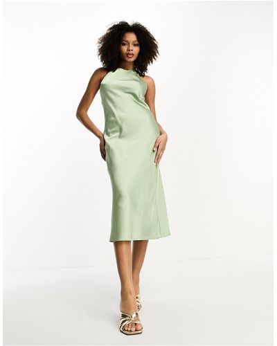 Lola May Satijnen Midi-jurk Met Halternek - Groen