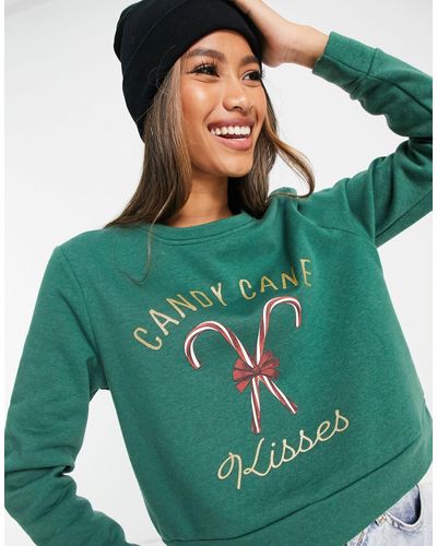 ONLY Kerstmis - Cropped Sweatshirt Met 'candy Cane' Print - Groen