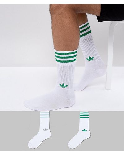 adidas Originals Adicolor 2 Pack Crew Socks In Green Ce5713