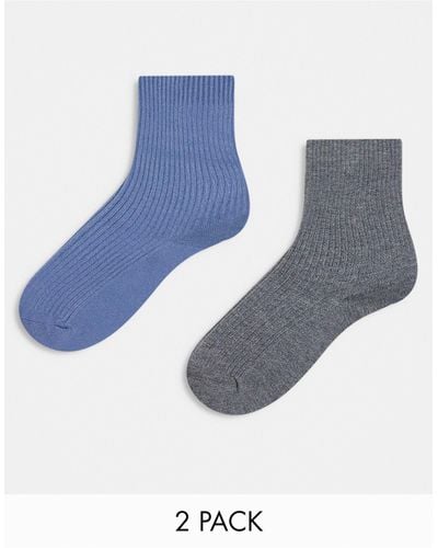 ASOS 2 Pack Fine Rib Ankle Socks - Blue