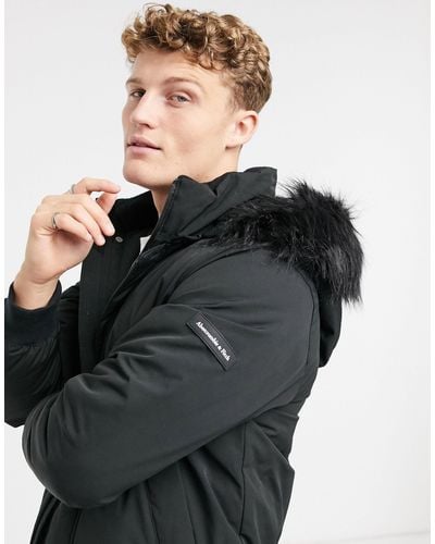 Abercrombie & Fitch Faux Fur Hood Ultra Bomber Jacket - Black