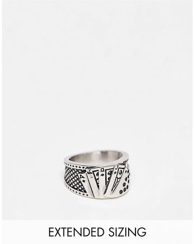 ASOS Waterproof Stainless Steel Band Ring With Playing Card Design - White