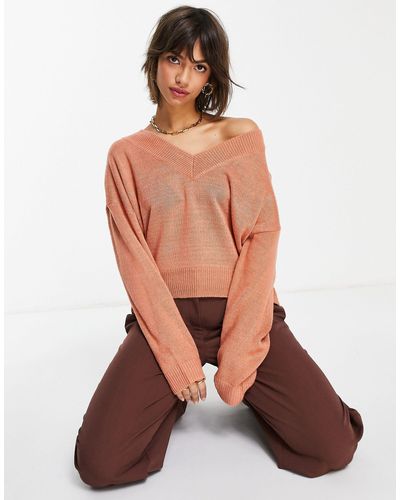 M Lounge – legerer pullover mit v-ausschnitt und ballonärmeln - Pink