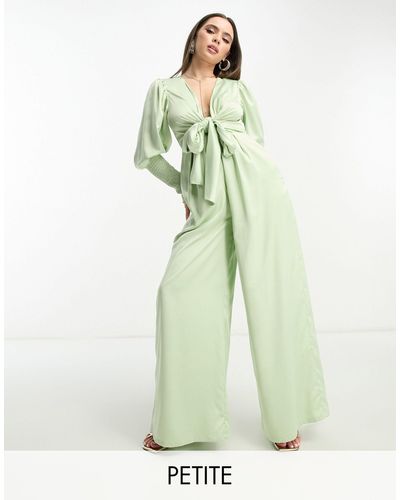 Collective The Label Esclusiva - tuta jumpsuit a fondo ampio color salvia con scollo profondo - Verde