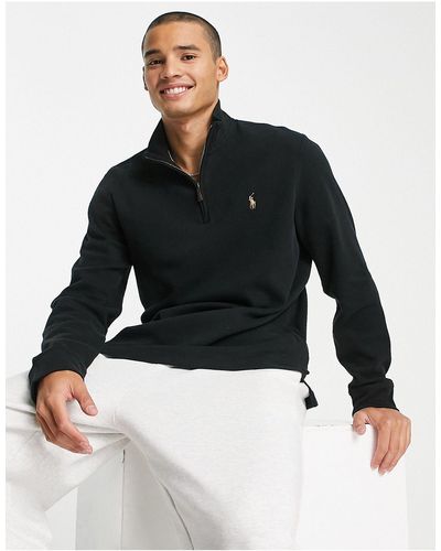 Polo Ralph Lauren Sweatshirt Van Dubbel Breisel Met Korte Rits En Logo - Zwart