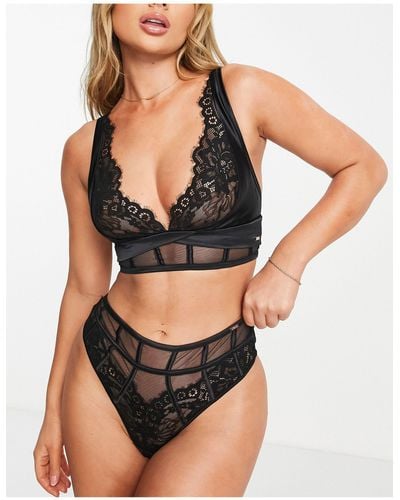 Hunkemöller Joanna Lace And Mesh High Waist Corsetry Style Thong - Black