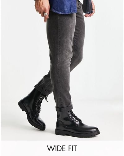 Red Tape Wide Fit Chunky Hardware Lace Up Boots - Black