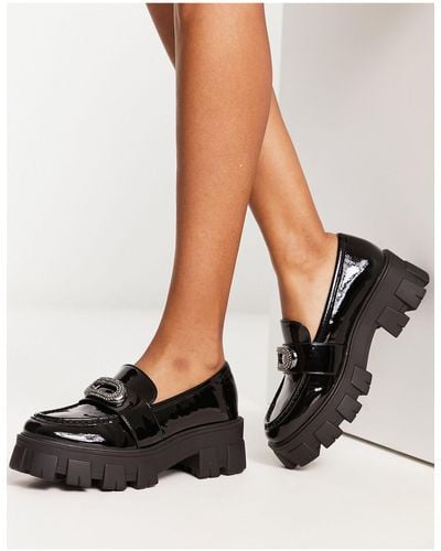 Glamorous Chunky Loafers With Embellishment - Black
