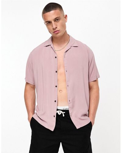 Jack & Jones Essentials Short Sleeve Revere Collar Viscose Shirt - Pink