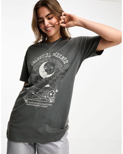Cotton On Cotton On Relaxed T-shirt With Celestial Print - Gray
