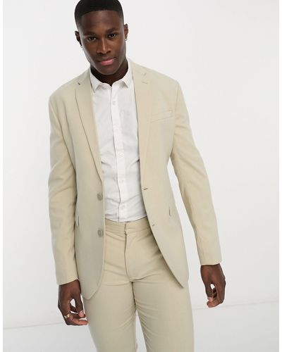 New Look Single Breasted Skinny Suit Jacket - Natural