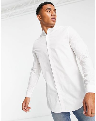 ASOS Overhemd Met Lange Pasvorm En Zonder Kraag - Wit