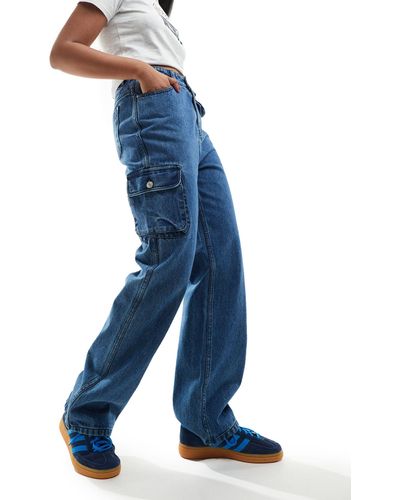 In The Style Jean avec poche cargo sur la ceinture - Bleu