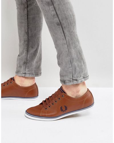 Fred Perry Kingston Leather Plimsolls Tan - Brown