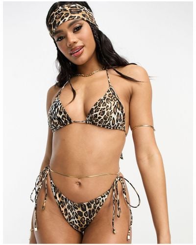South Beach – mix & match – bikinihose mit seitlicher schnürung und leopardenmuster - Schwarz