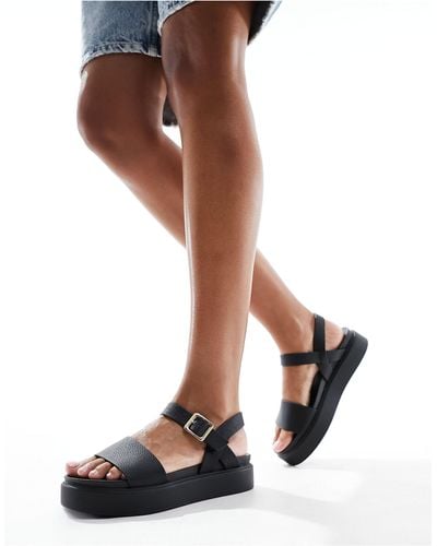 New Look Chunky Pu Flatform Sandals - Black