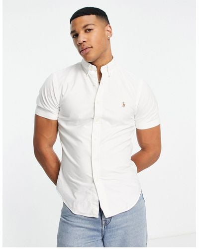 Polo Ralph Lauren Chemise oxford coupe slim à manches courtes et logo emblématique - Blanc