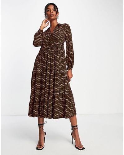 Whistles Tiered Maxi Shirt Dress - Brown
