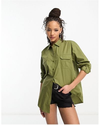 Miss Selfridge Poplin Utility Oversized Shirt - Green