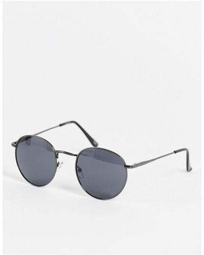 ASOS 90s Round Metal Sunglasses With Smoke Lens - Gray